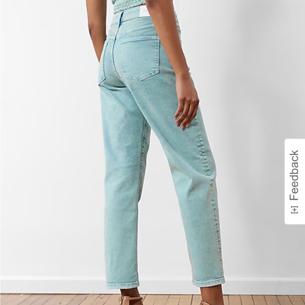 Express mid ride teal boyfriend jeans